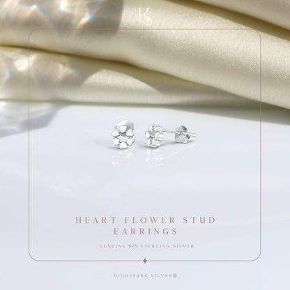 Heart Flower Stud Earring in 925 Sterling Silver For Women