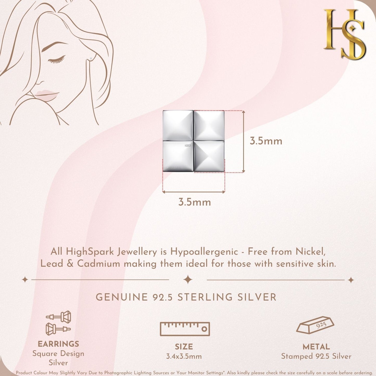Square Design Stud Earring in 925 Sterling Silver For Women