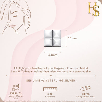 Square Design Stud Earring in 925 Sterling Silver For Women
