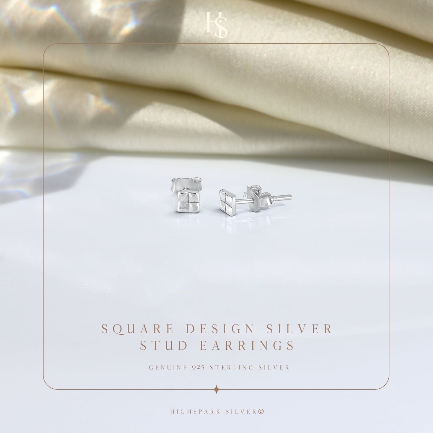 Square Design Stud Earring in 925 Sterling Silver For Women