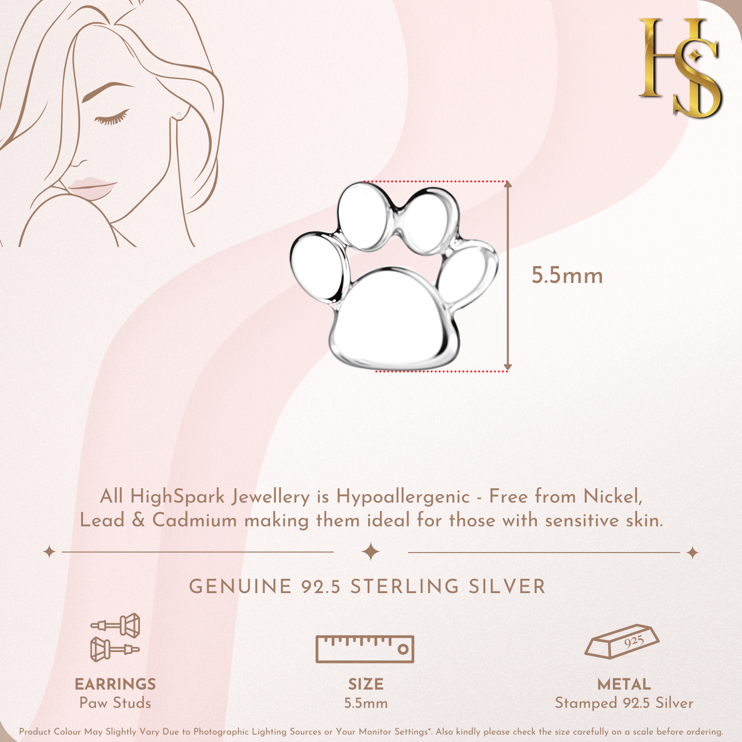 Playful Paw Stud Earrings in 925 Sterling Silver for Women
