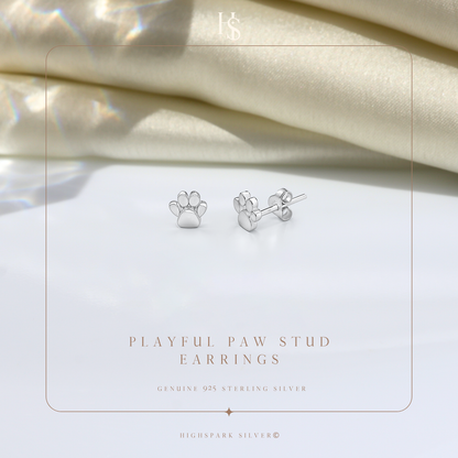Playful Paw Stud Earrings in 925 Sterling Silver for Women