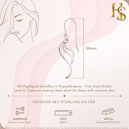 Grace Curve Leaf Dangle Earring in 925 Sterling Silver For Women