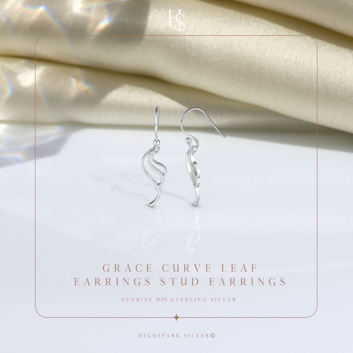 Grace Curve Leaf Dangle Earring in 925 Sterling Silver For Women