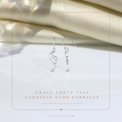 Grace Curve Leaf Dangle Earring in 925 Sterling Silver For Women