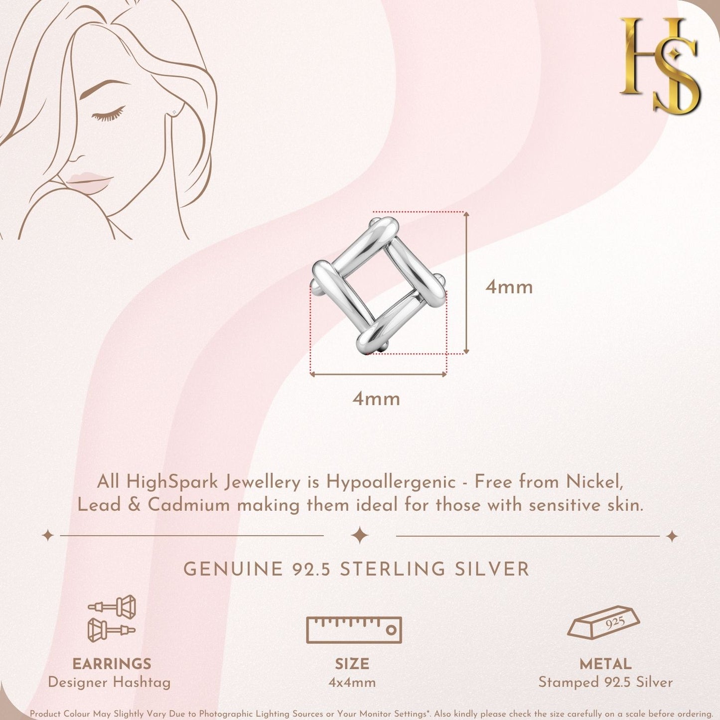 Designer Hashtag Stud Earring in 925 Sterling Silver For Women