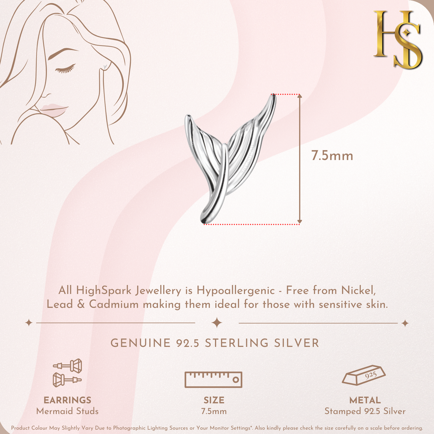 Mystical Mermaid Fin Stud Earrings in 925 Sterling Silver for Women