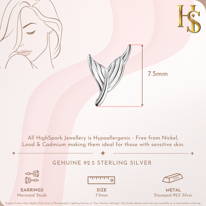 Mystical Mermaid Fin Stud Earrings in 925 Sterling Silver for Women