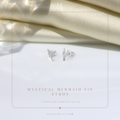 Mystical Mermaid Fin Stud Earrings in 925 Sterling Silver for Women
