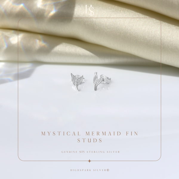 Mystical Mermaid Fin Stud Earrings in 925 Sterling Silver for Women