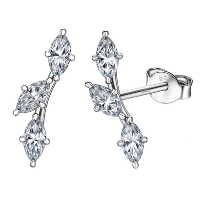 Eleven Leaf Sparkle Stud Earrings in 925 Sterling Silver for Women