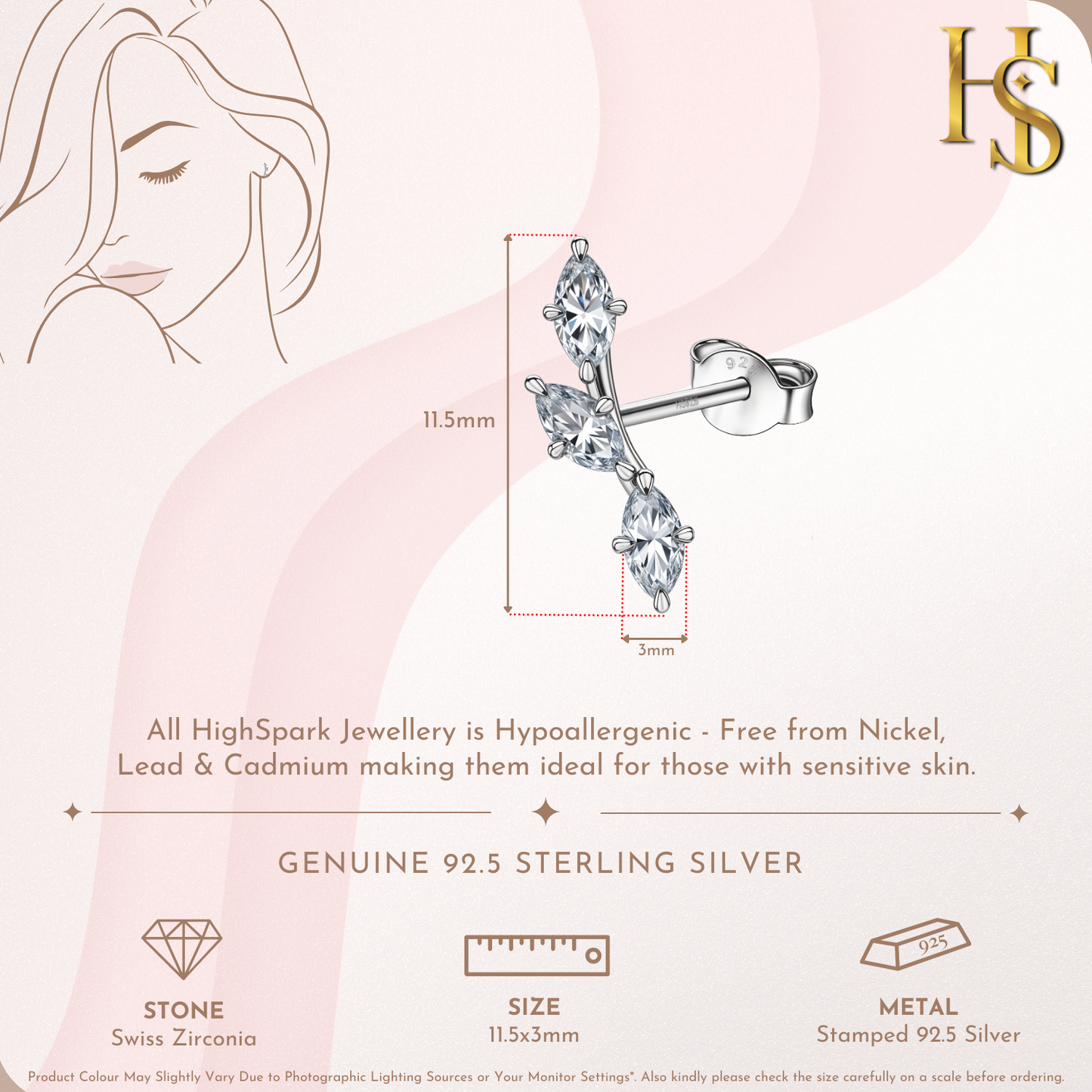 Eleven Leaf Sparkle Stud Earrings in 925 Sterling Silver for Women