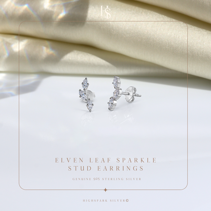 Eleven Leaf Sparkle Stud Earrings in 925 Sterling Silver for Women
