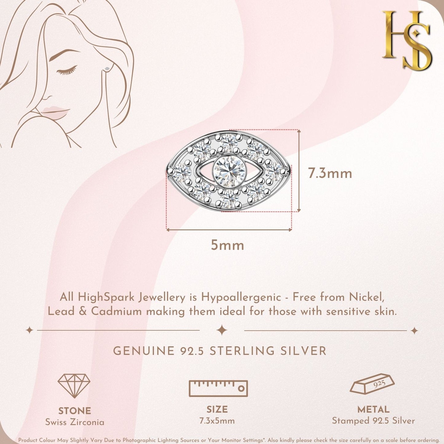 Solitaire Eye Stud Earring in 925 Sterling Silver For Women