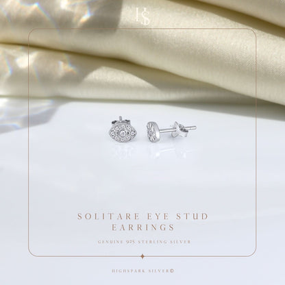 Solitaire Eye Stud Earring in 925 Sterling Silver For Women