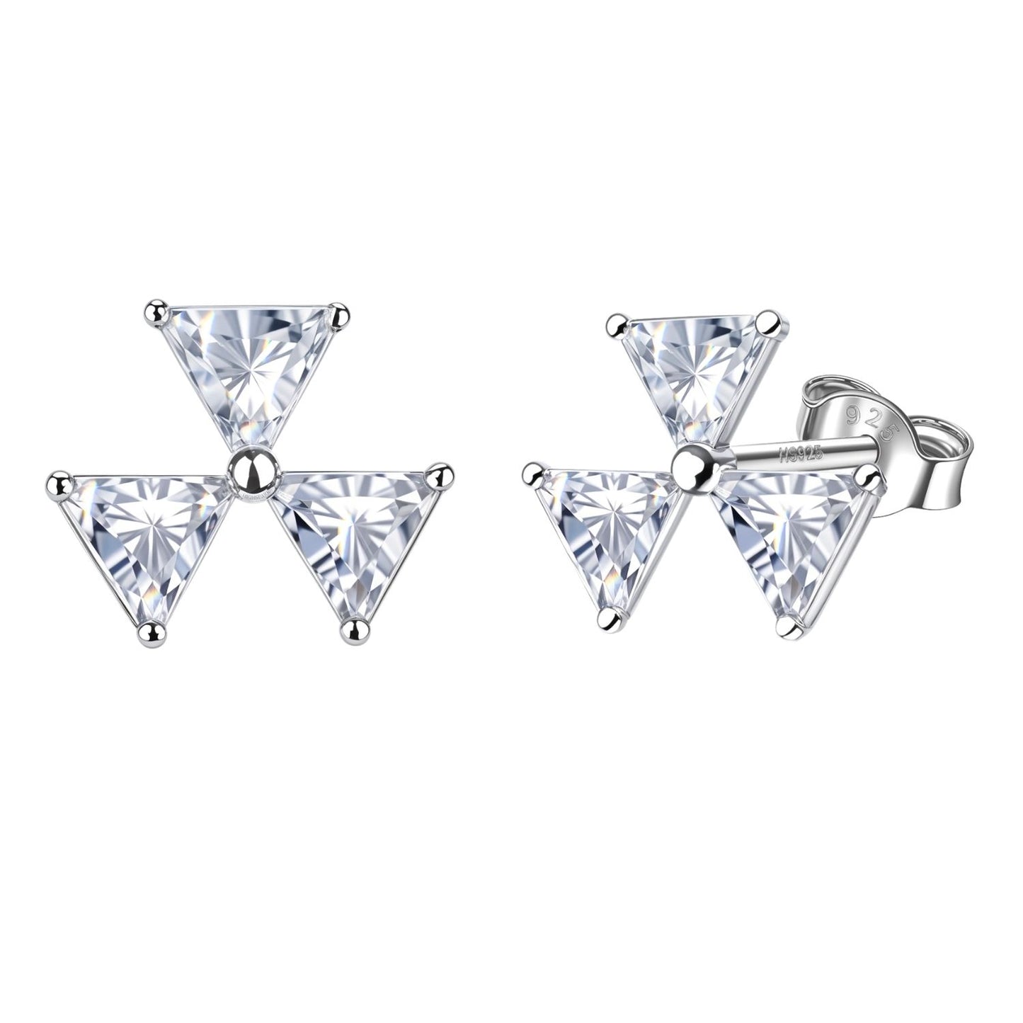 Tri Triangle Solitaire Stud Earring in 925 Sterling Silver For Women