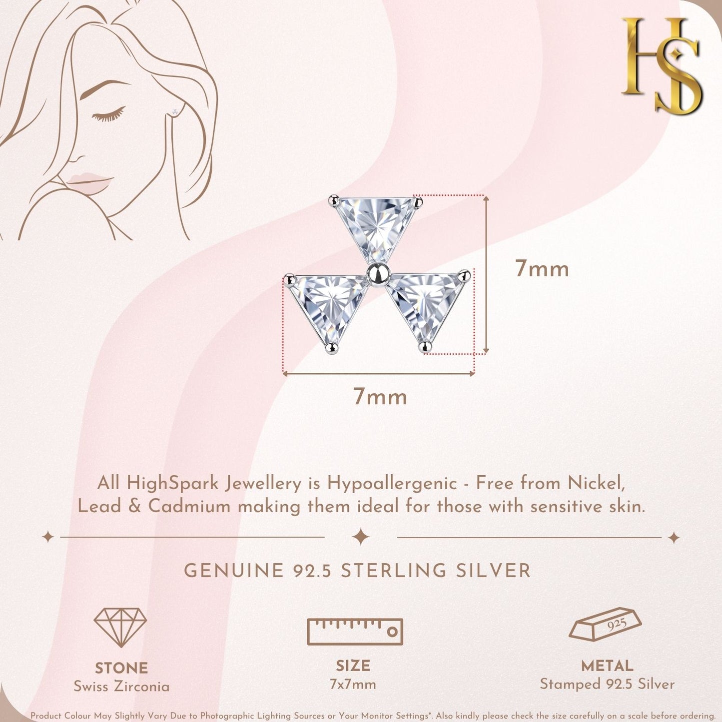 Tri Triangle Solitaire Stud Earring in 925 Sterling Silver For Women