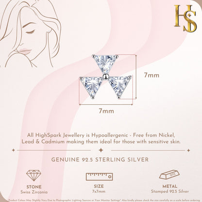 Tri Triangle Solitaire Stud Earring in 925 Sterling Silver For Women