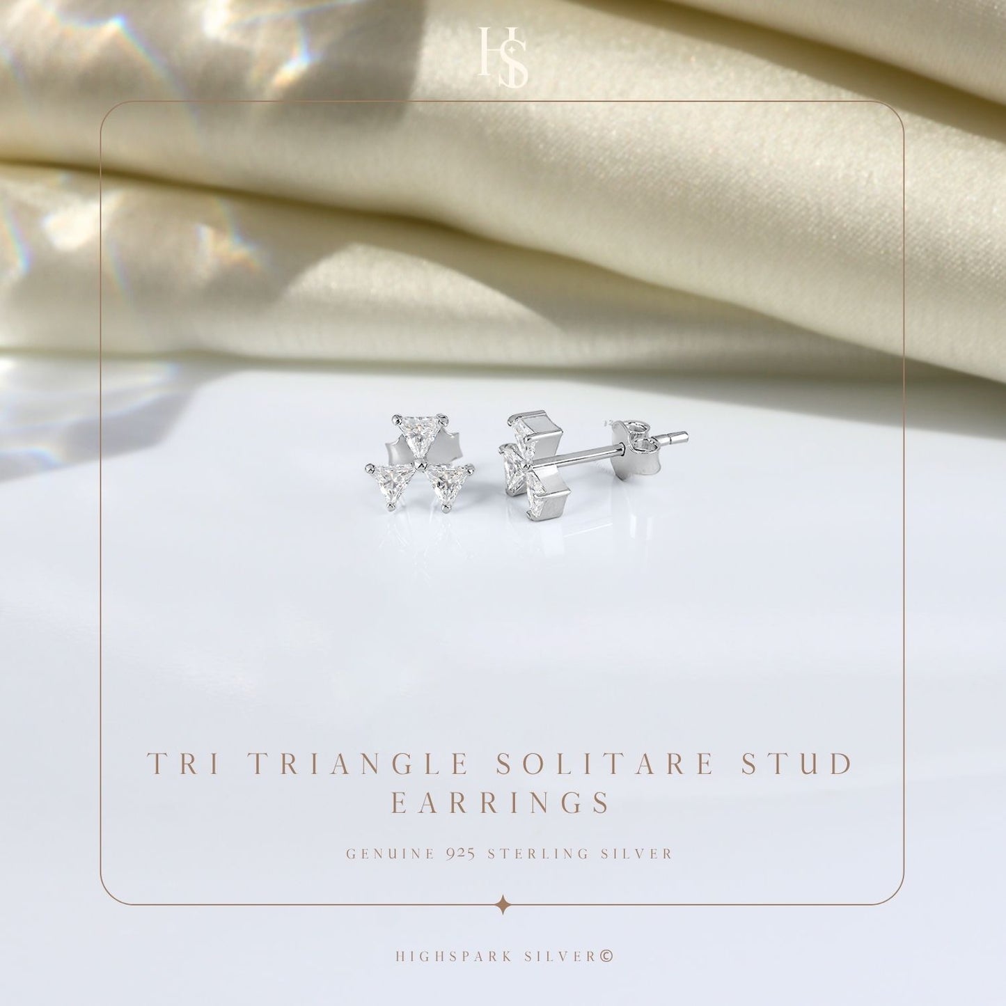 Tri Triangle Solitaire Stud Earring in 925 Sterling Silver For Women