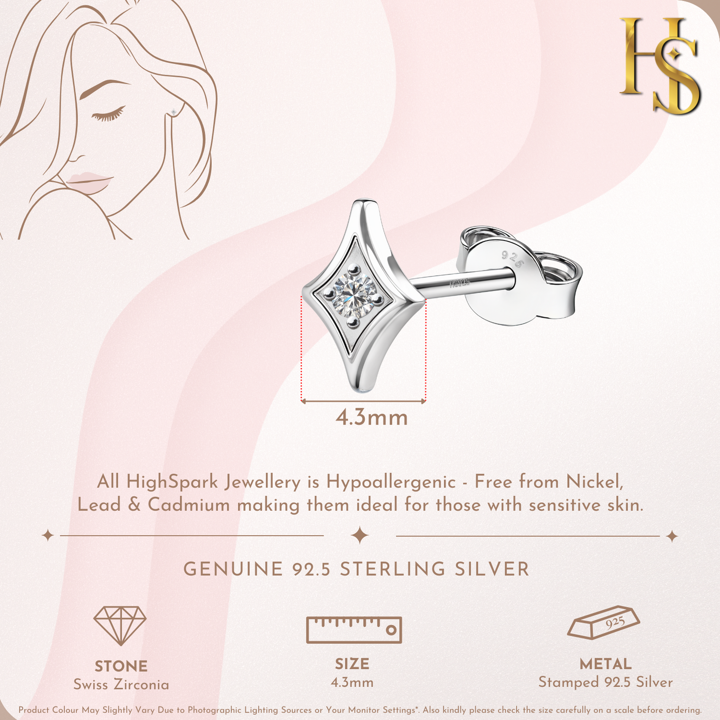 Signature Spark Solitaire Stud Earrings in 925 Sterling Silver For Women