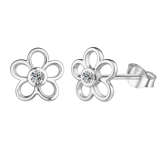 Blossom Solitaire Stud Earrings in 925 Sterling Silver For Women