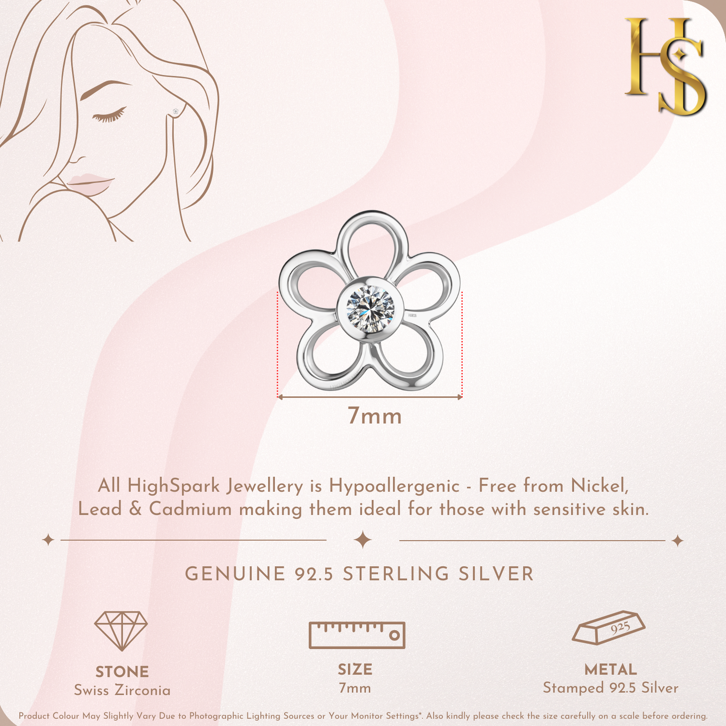 Blossom Solitaire Stud Earrings in 925 Sterling Silver For Women