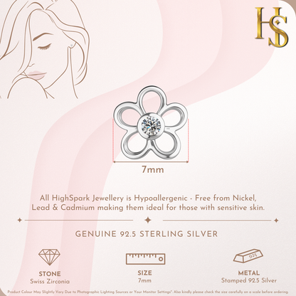 Blossom Solitaire Stud Earrings in 925 Sterling Silver For Women