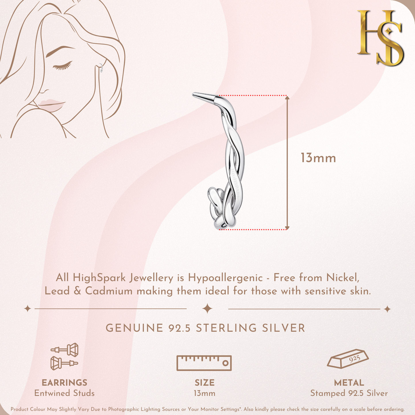 Entwined Stud Hoop Earrings in 925 Sterling Silver For Women