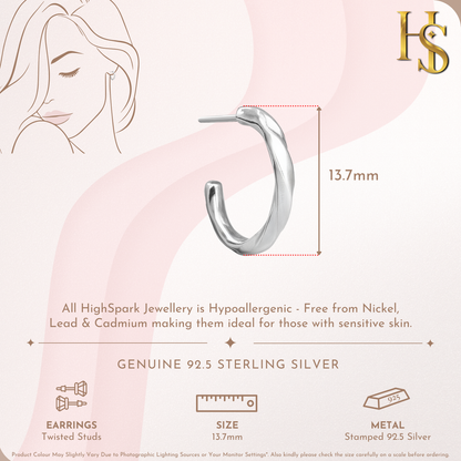 Twisted Stud Hoop Earrings in 925 Sterling Silver For Women