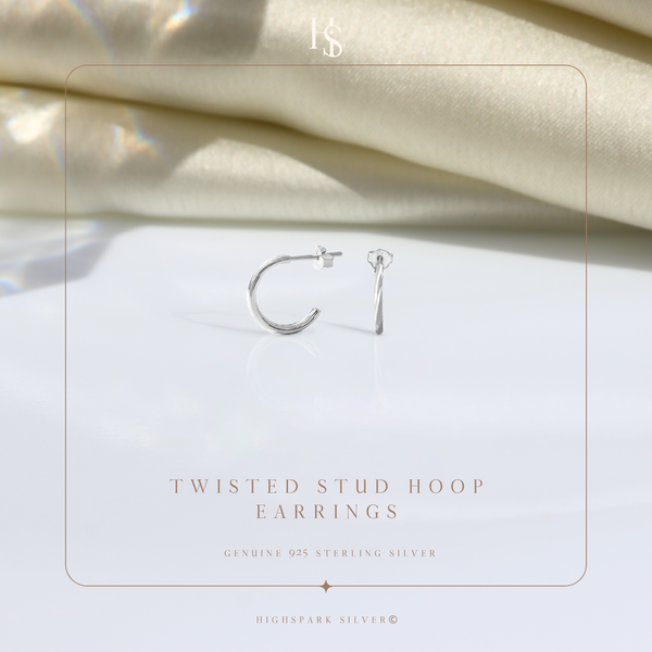 Twisted Stud Hoop Earrings in 925 Sterling Silver For Women