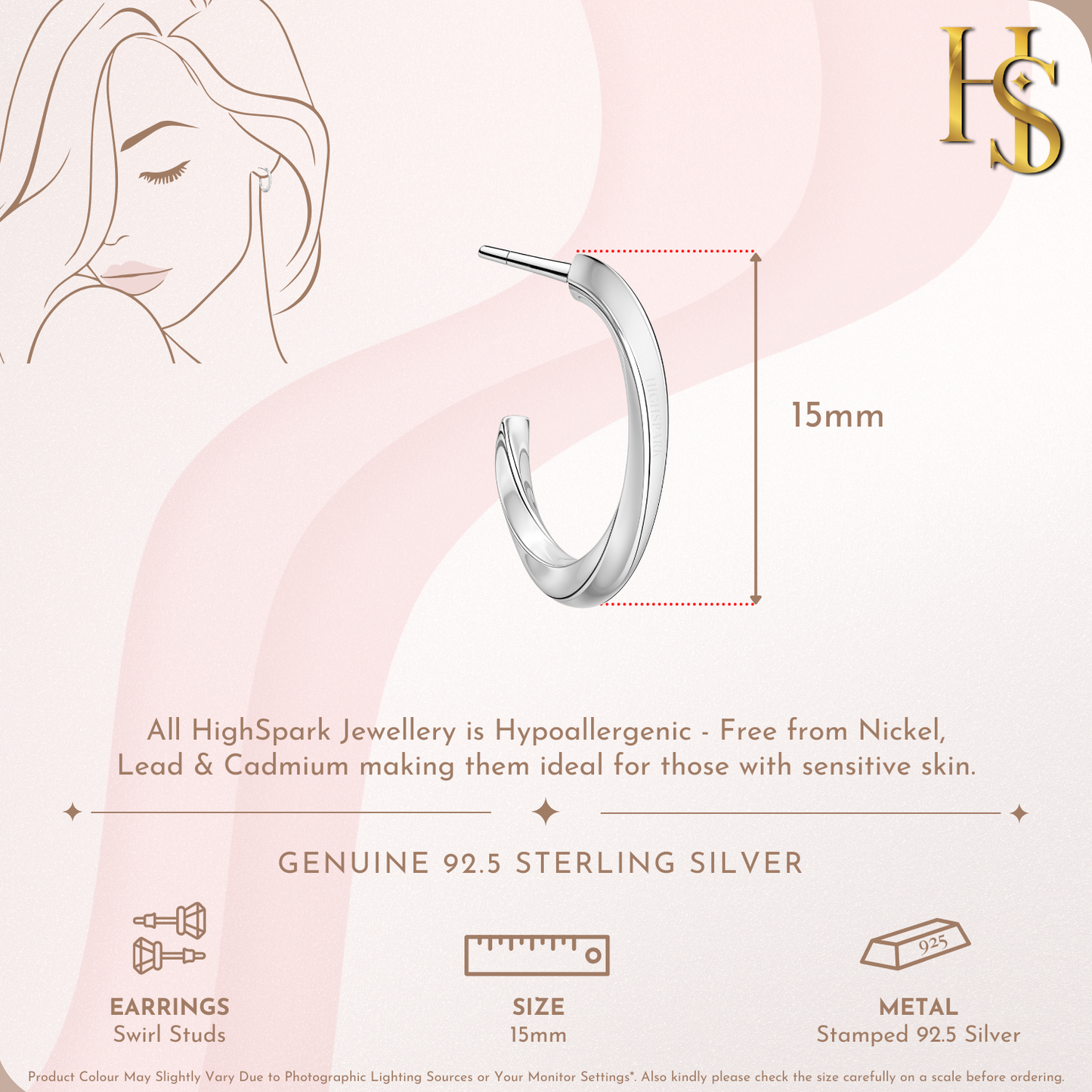 Swirl Stud Hoop Earrings in 925 Sterling Silver For Women