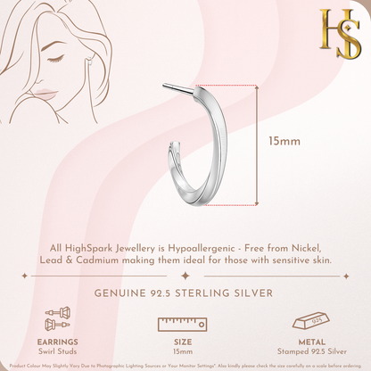 Swirl Stud Hoop Earrings in 925 Sterling Silver For Women