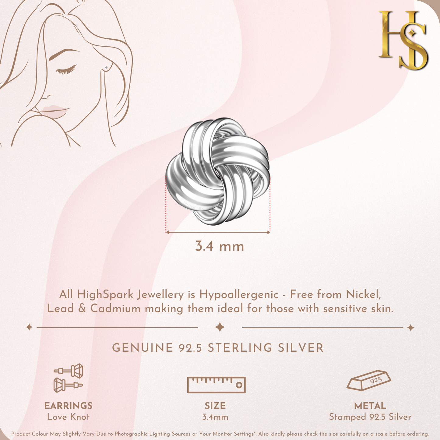Endless Love Knot Stud Earrings in 925 Sterling Silver For Women