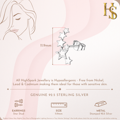 Trailing Star Stud Earrings in 925 Sterling Silver For Women