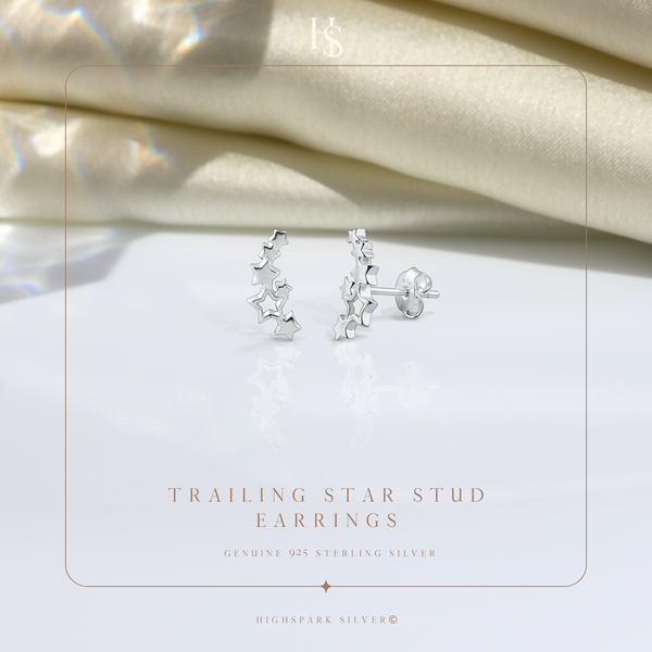 Trailing Star Stud Earrings in 925 Sterling Silver For Women