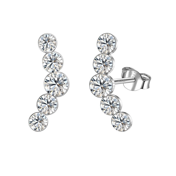 Crystal Cascade Climber Solitaire Stud Earring in 925 Sterling Silver For Women