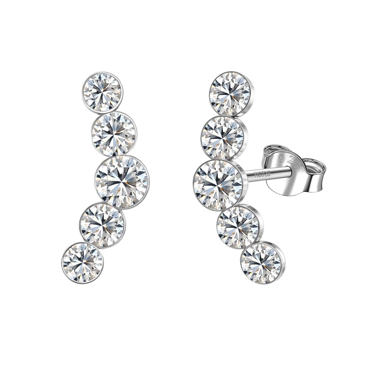 Crystal Cascade Climber Solitaire Stud Earring in 925 Sterling Silver For Women