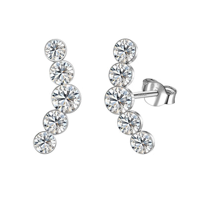 American Diamond Cascade Climber Solitaire Stud Earring in 925 Sterling Silver For Women