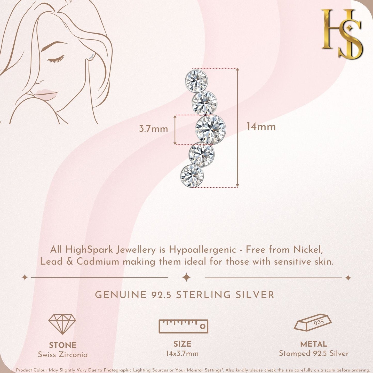 Crystal Cascade Climber Solitaire Stud Earring in 925 Sterling Silver For Women
