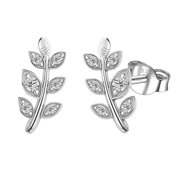 Classic Leaf Solitaire Stud Earring in 925 Sterling Silver For Women