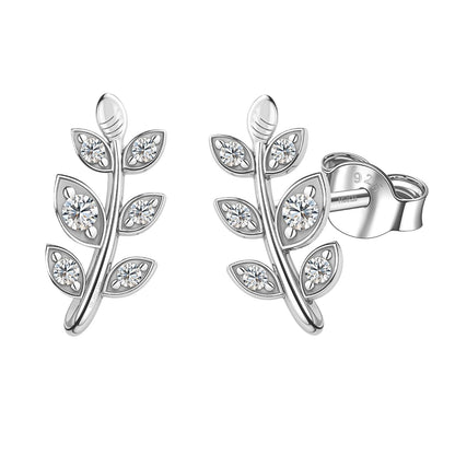 Classic Leaf Solitaire Stud Earring in 925 Sterling Silver For Women