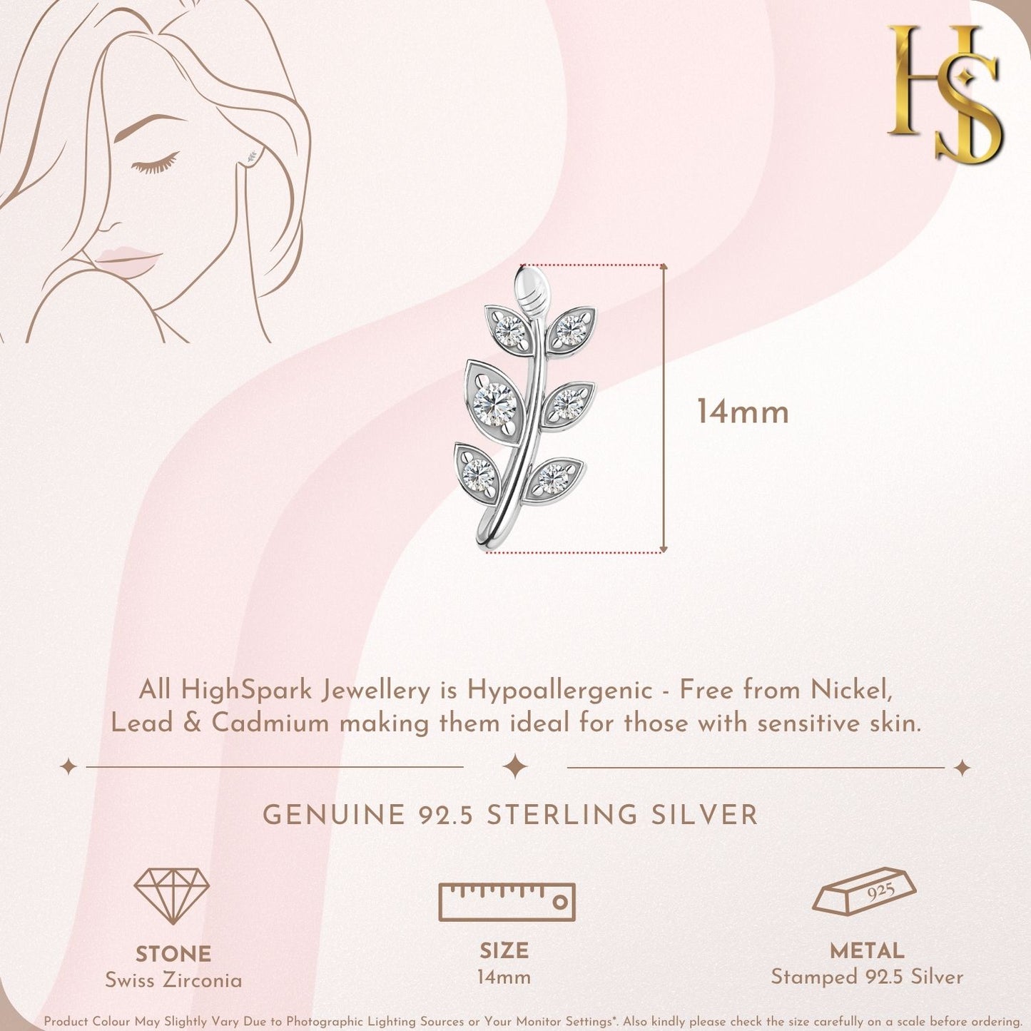 Classic Leaf Solitaire Stud Earring in 925 Sterling Silver For Women