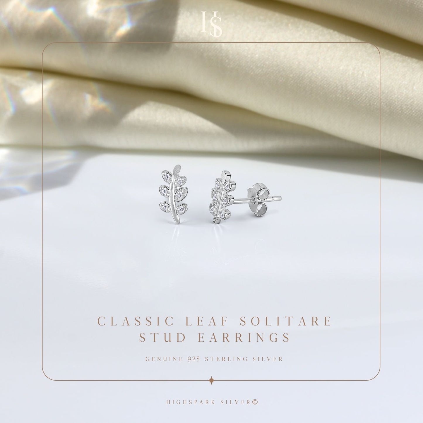 Classic Leaf Solitaire Stud Earring in 925 Sterling Silver For Women