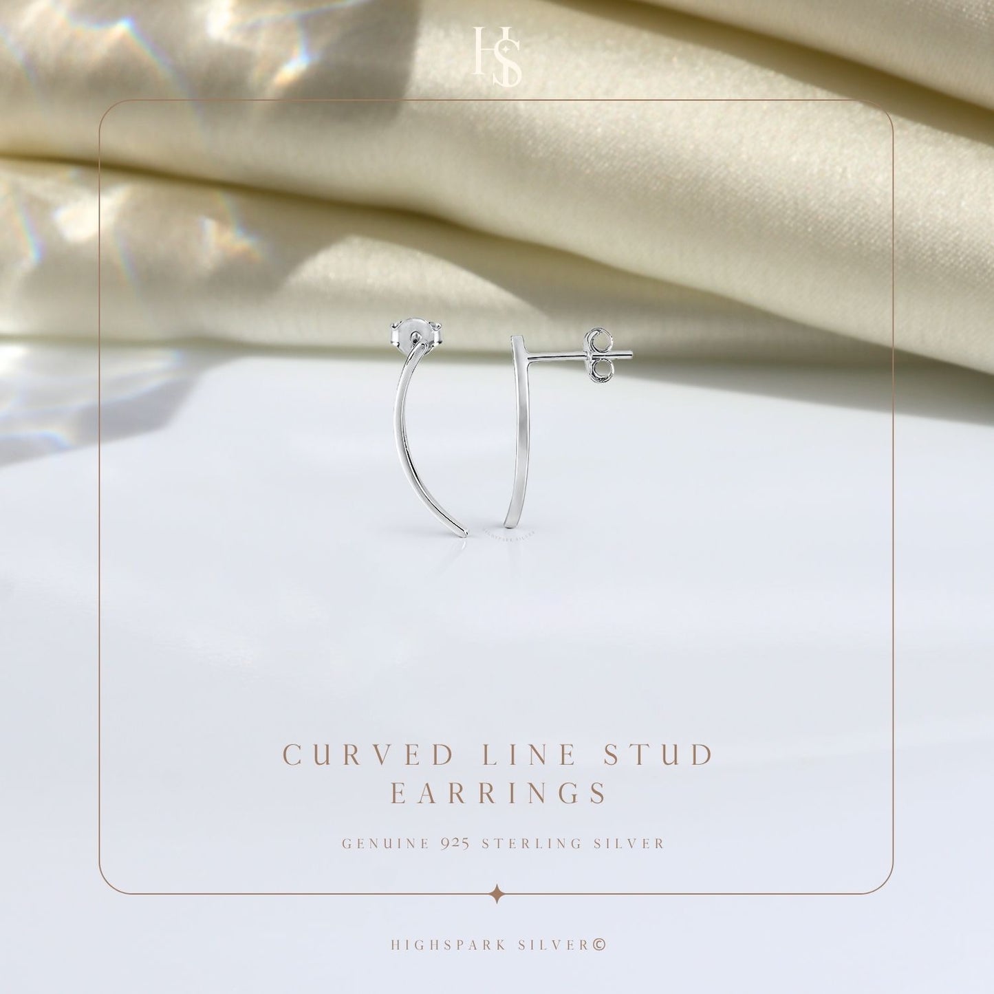Curved Line Stud Earring in 925 Sterling Silver For Women