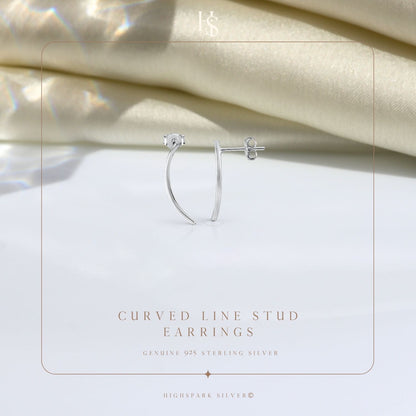 Curved Line Stud Earring in 925 Sterling Silver For Women