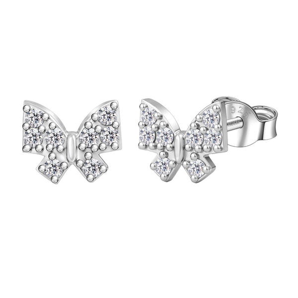Butterfly Ribbon Solitaire Stud Earring in 925 Sterling Silver