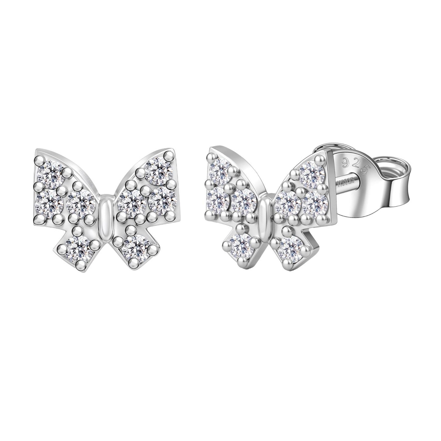 Butterfly Ribbon Solitaire Stud Earring in 925 Sterling Silver