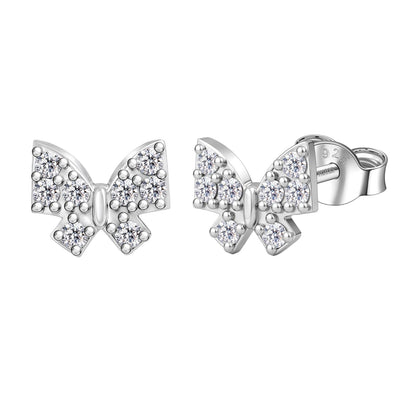 Butterfly Ribbon Solitaire Stud Earring in 925 Sterling Silver