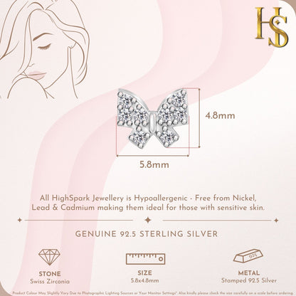 Butterfly Ribbon Solitaire Stud Earring in 925 Sterling Silver