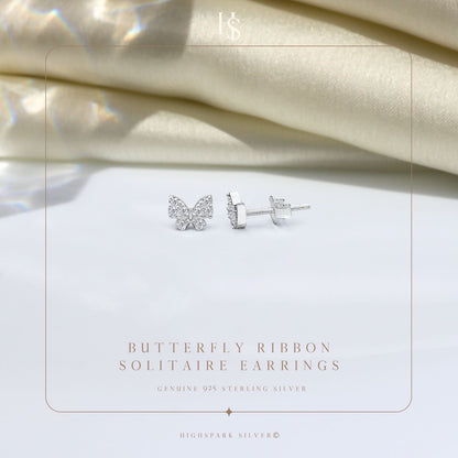 Butterfly Ribbon Solitaire Stud Earring in 925 Sterling Silver